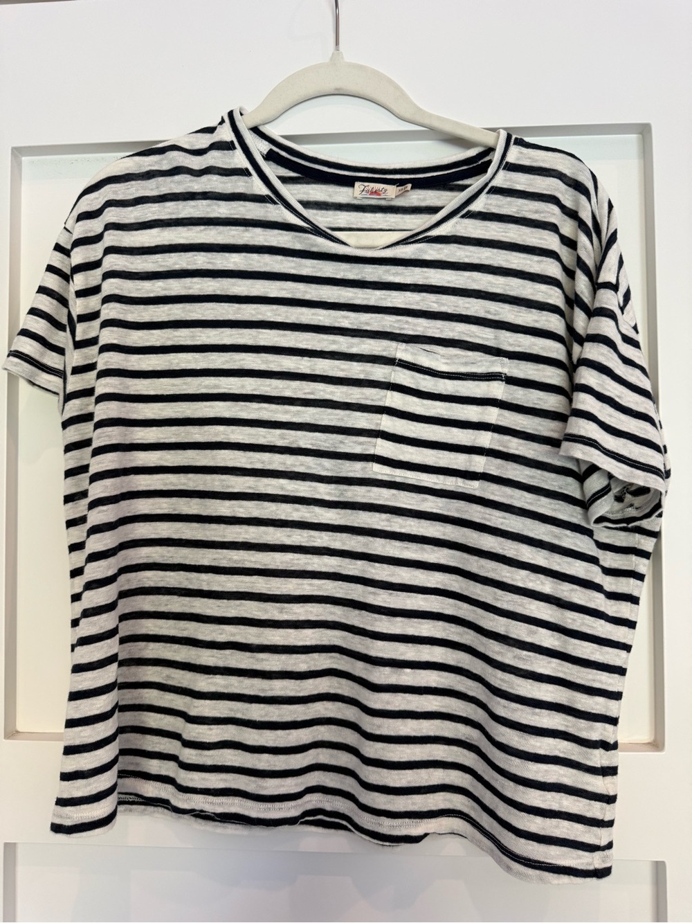 Faherty Black & White Striped Pocket Tee